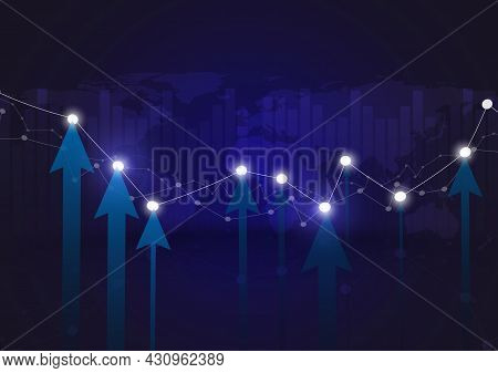 Business Abstract Background. Line Column Graph Type Arrow Symbol. Digital Futuristic Concept. Globa
