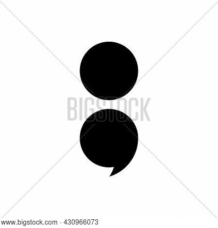 Black Semicolon Isolated On White. Flat Punctuation Icon. Vector Illustration. Quotation Logo. Chat 