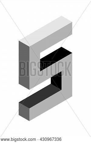 Gray Number 5 In Isometric Style. Isolated On White Background. Learning Numbers, Serial Number, Pri