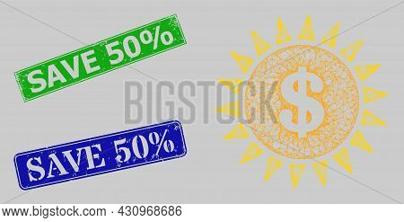 Carcass Net Mesh Dollar Shine Model, And Save 50 Percents Blue And Green Rectangular Dirty Seal Prin