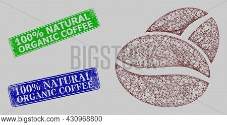 Carcass Net Coffee Bean Model, And 100 Percents Natural Organic Coffee Blue And Green Rectangle Dirt