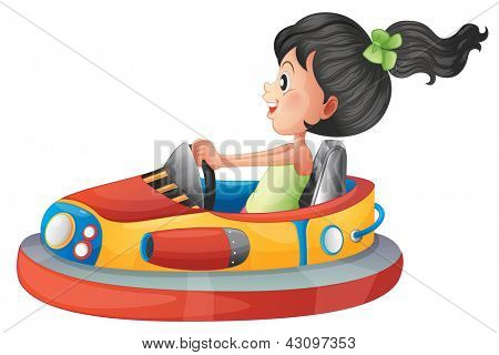 ภาพของสาว bumpercar การขับขี่บนพื้นหลังสีขาว