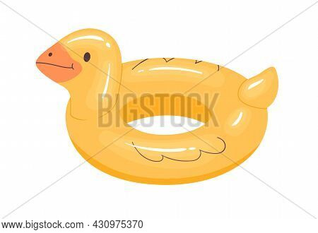 Duck-shaped Inflatable Rubber Ring For Fun And Swimming. Childish Summer Water Duckling For Pool And
