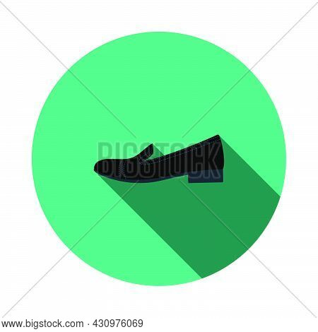 Woman Low Heel Shoe Icon. Flat Circle Stencil Design With Long Shadow. Vector Illustration.