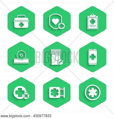 Set Medicine Bottle And Pills, Mobile Phone Call To Hospital, Cross Medical, Otolaryngological Head 