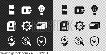 Set Mobile Phone Seo Optimization, Wallet With Dollar, Light Bulb Concept Of Idea, Medal Star, Curso