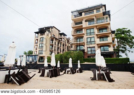 Sunny Beach, Bulgaria - June 17, 2021: Resort Sunny Beach Bulgaria View Of The Beach With Sun Beds I
