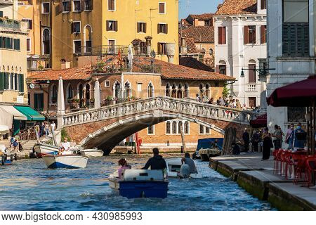 Venice, Italy - June 2, 2021: Ponte Delle Guglie (bridge Of The Spires - 1580) Over The Cannaregio C