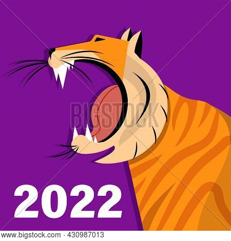 Roaring Tigers. Symbol Of 2022. Flat Vector Illustration.