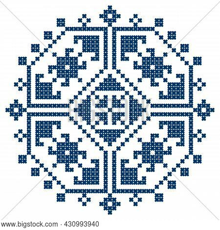 Zmijanski Vez Bosnia And Herzegovina Cross-stitch Style Vector Design Square Ornament  - Traditional