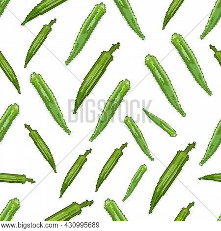 Green Vegetable Pods, Seamless Pattern. Pixel Art. Seamless Texture For Design. Illustration.