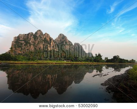 Kownor Rocky Mountain And Water Reflex  In Nakornsawan, North, Thailand