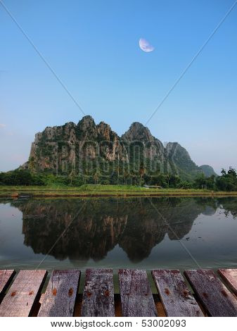 Kownor Rocky Mountain And Water Reflex  In Nakornsawan, North, Thailand