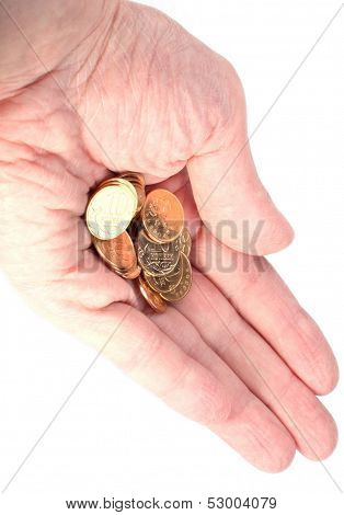 Hand With Copper Coins On White