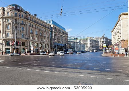 Tverskaya Street From Manege Square In Moscow