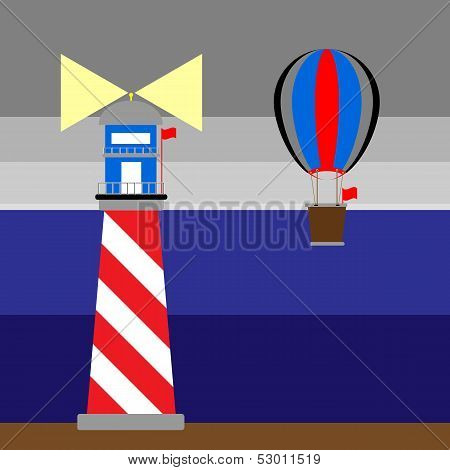 Create Lighthouse And Balloon At Night