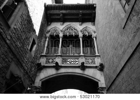 Bridge In Gothic Quarter Of Barcelona.