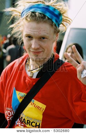 Demonstrant på G20-topmødet protester i London Uk