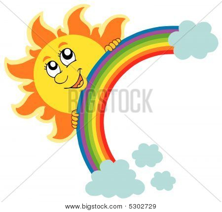 Lauernde Sonne mit Regenbogen