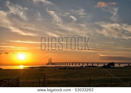 Oresund Bridge at sunset