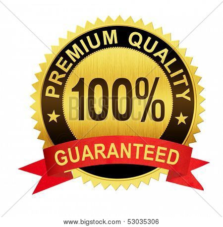 premium quality guaranteed gold seal medal with red ribbon isolated