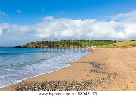 Beach at Praa Sands Cornwall England on the South West Coast Path blue sky and sea