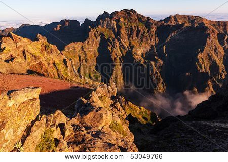 Pico Ruivo and Pico do Areeiro mountain peaks in  Madeira, Portugal