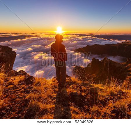Pico Ruivo and Pico do Areeiro mountain peaks in  Madeira, Portugal
