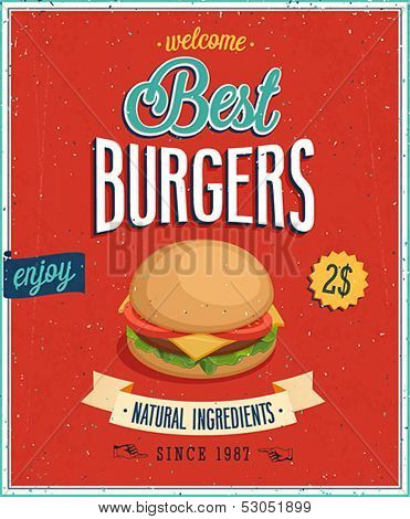 Vintage Burgers Poster. Vector illustration.