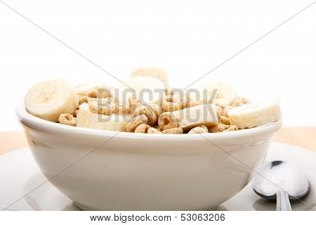 Toasted Oat Cereal With Bananas From Side