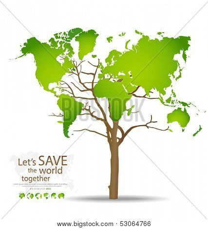Tree shaped world map. Vector illustration.