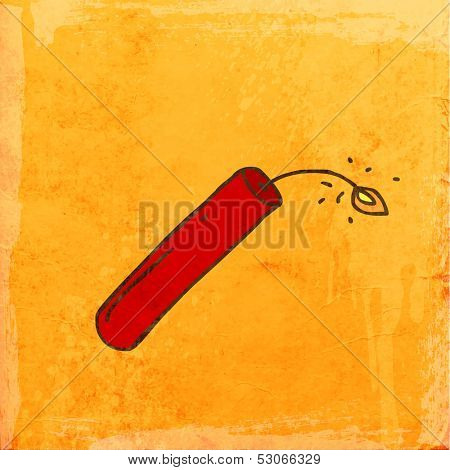 Dynamite with Burning Wick. Cute Hand Drawn Vector illustration, Vintage Paper Texture Background