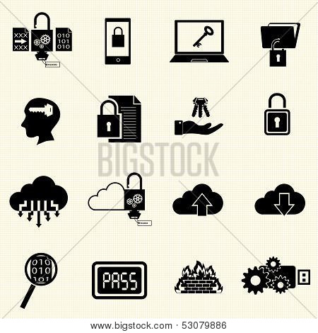Data and computer security icon set with texture background