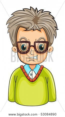 Illustration of an angry businessman wearing an eyeglass on a white background