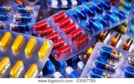 Group of pill in blister pack. Background.