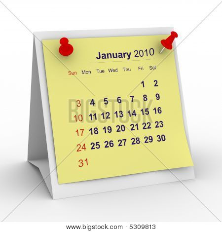 Jahreskalender 2010. Januar. isolated 3d image