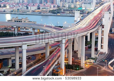 Nanpu Bridge At Dusk. Shanghai