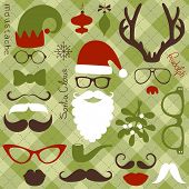 Retro Party set - Santa Claus beard, hats, deer antlers, bow, glasses, lips, mustaches