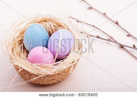 Easter eggs in nest