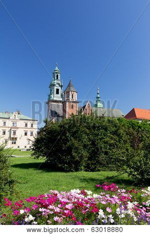 Wawel Cathedral on wawel hill in old town in cracow in poland