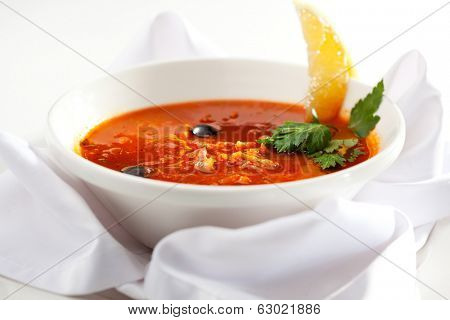 Dish of Stewed Meat Soup with Olives and Lemon