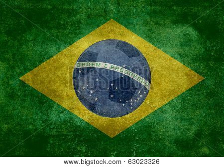 National flag of Brazil with ball vintage version