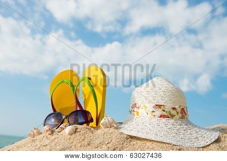Beach items against sunny day