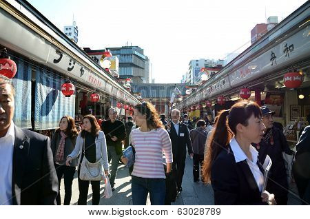 Tokyo, Japan - Nov 21 : Nakamise Shopping Street In Asakusa, Tokyo