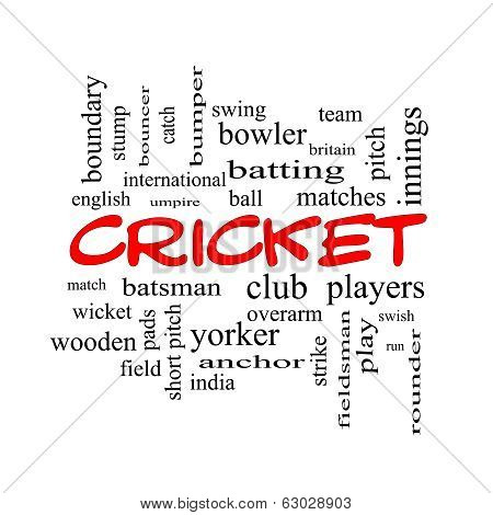 Cricket Word Cloud Concept In Red Caps