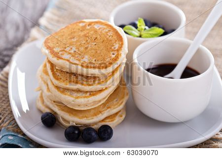 Eggless pancakes with blueberries and chocolate