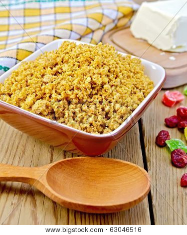 Curd Red In Bowl With Candied Fruit And Spoon