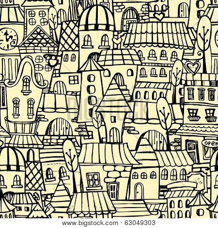 Cartoon town seamless pattern