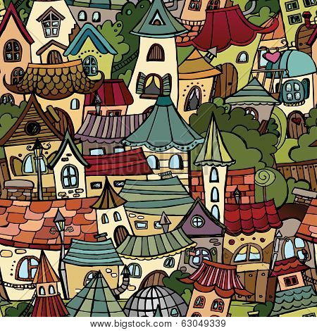 Cartoon vector fairy tale drawing town