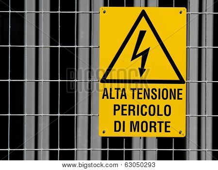 Yellow Sign For Danger High Voltage Attention In Power Station 2